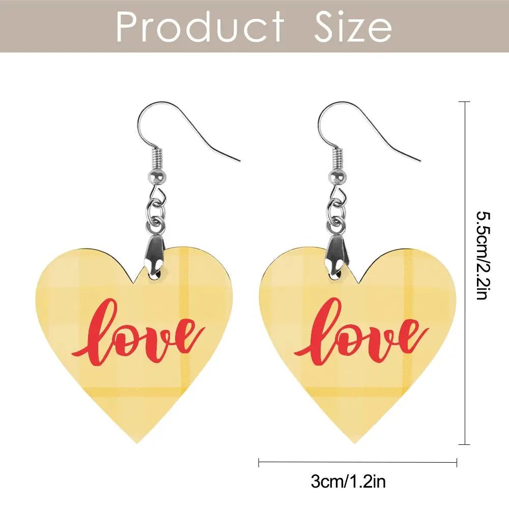 Tartan Wooden Heart Love Earring - Piryoung Shop