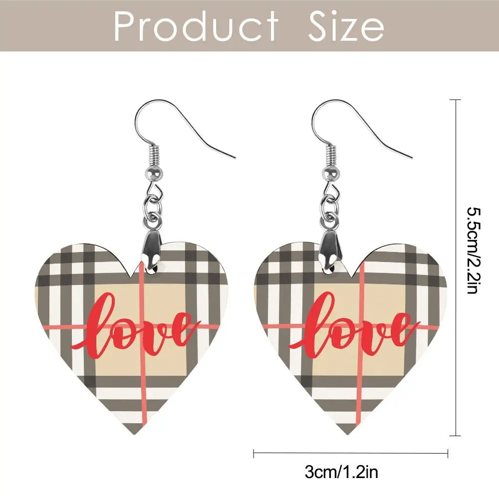 Tartan Wooden Heart Love Earring - Piryoung Shop