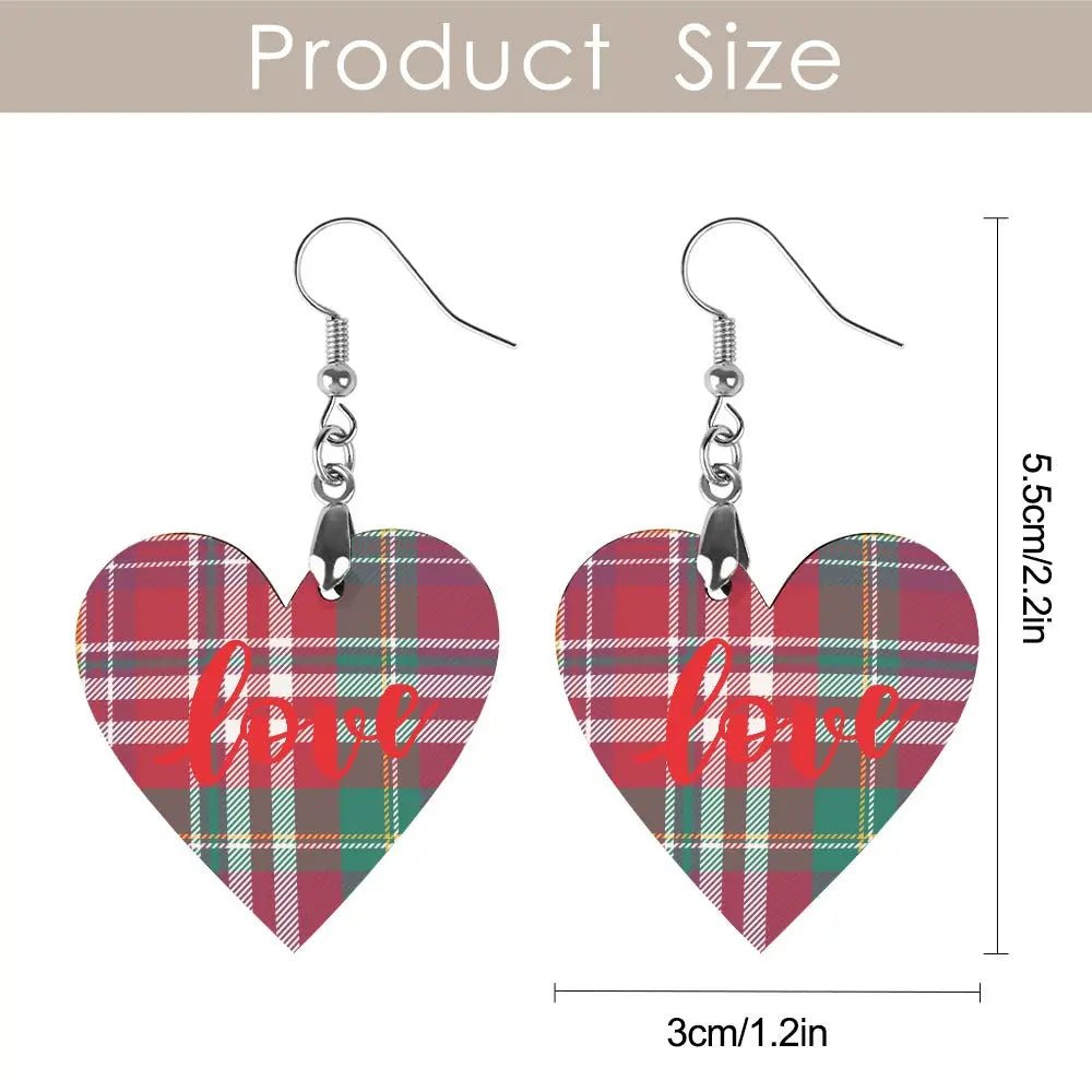 Tartan Wooden Heart Love Earring - Piryoung Shop