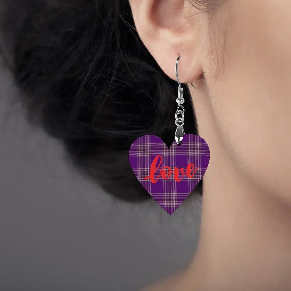 Tartan Wooden Heart Love Earring - Piryoung Shop