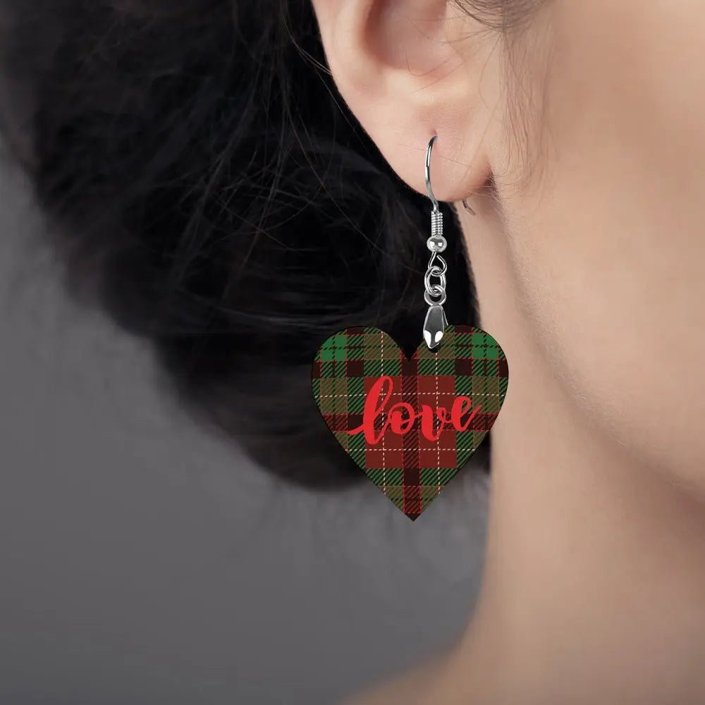 Tartan Wooden Heart Love Earring - Piryoung Shop