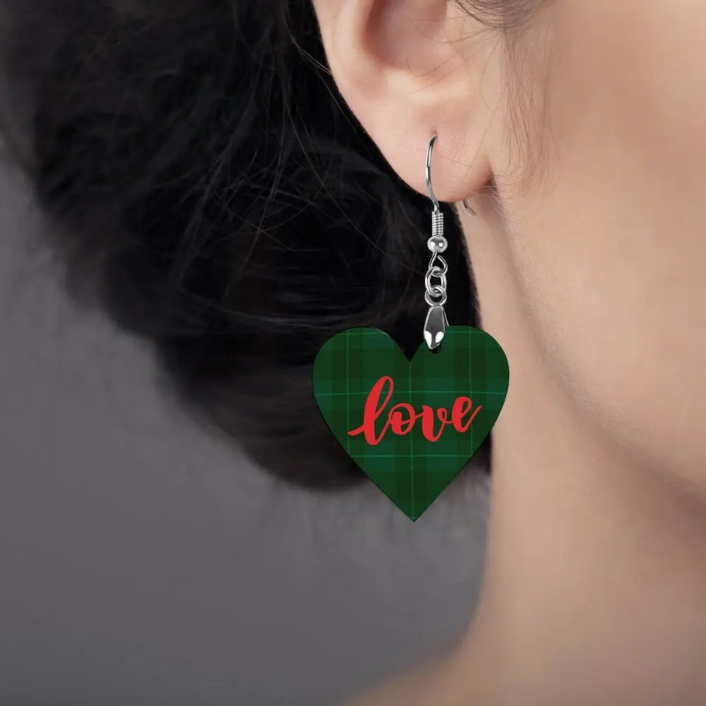 Tartan Wooden Heart Love Earring - Piryoung Shop