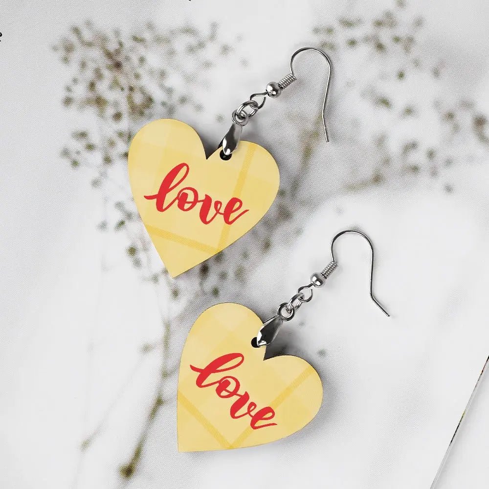 Tartan Wooden Heart Love Earring - Piryoung Shop