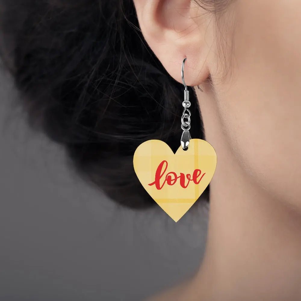 Tartan Wooden Heart Love Earring - Piryoung Shop