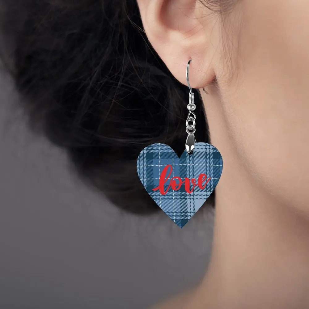 Tartan Wooden Heart Love Earring - Piryoung Shop
