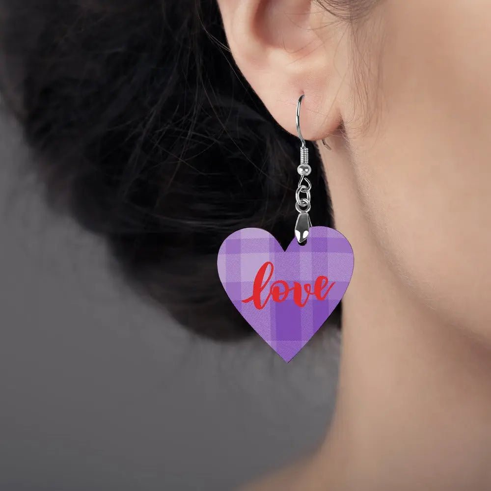 Tartan Wooden Heart Love Earring - Piryoung Shop