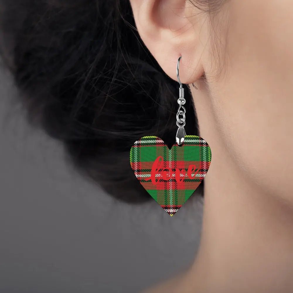 Tartan Wooden Heart Love Earring - Piryoung Shop