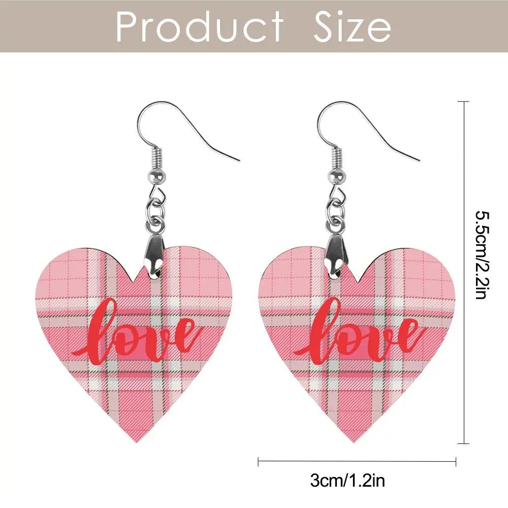Tartan Wooden Heart Love Earring - Piryoung Shop