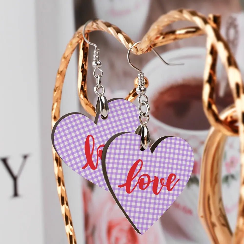 Tartan Wooden Heart Love Earring - Piryoung Shop
