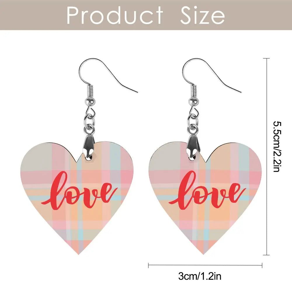 Tartan Wooden Heart Love Earring - Piryoung Shop