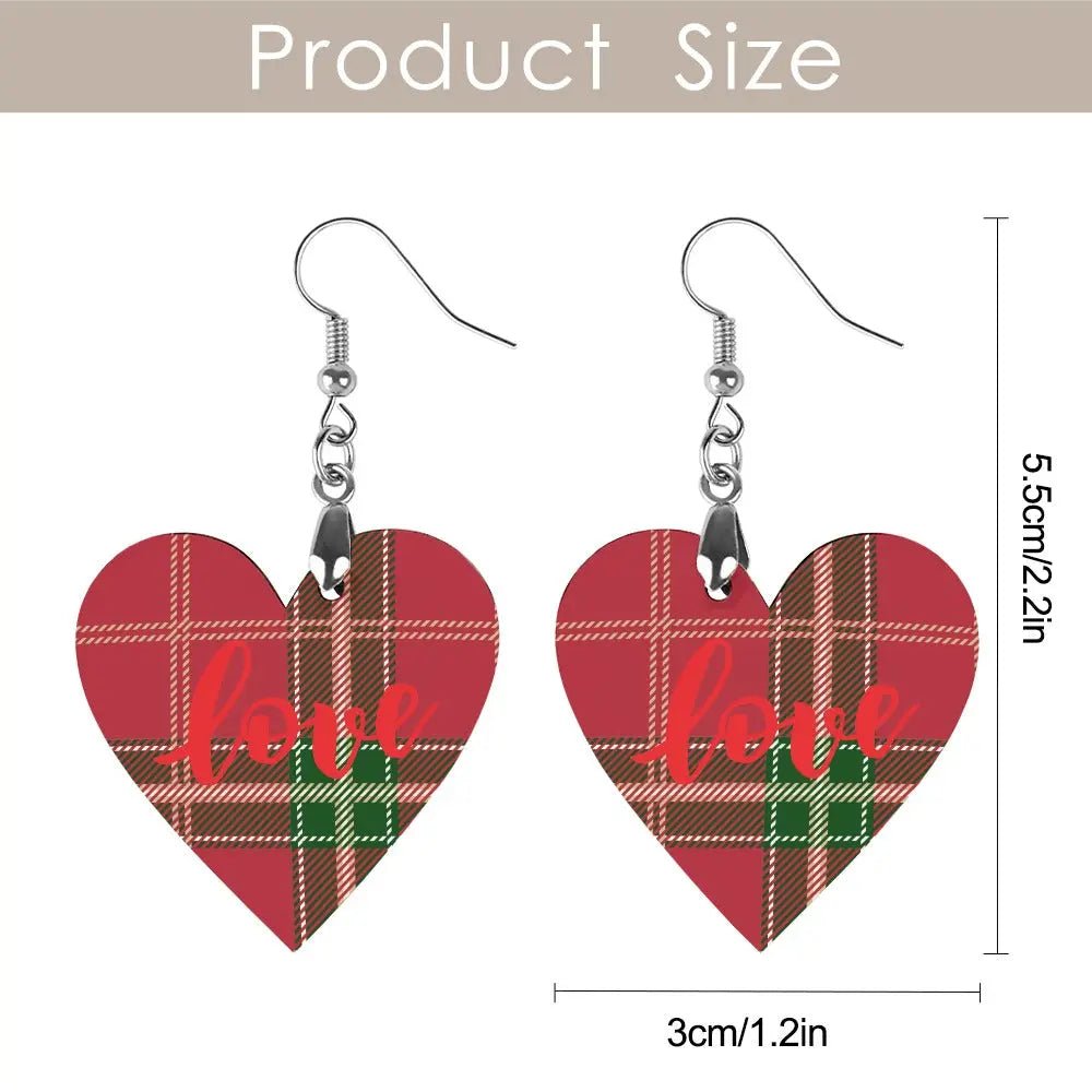 Tartan Wooden Heart Love Earring - Piryoung Shop