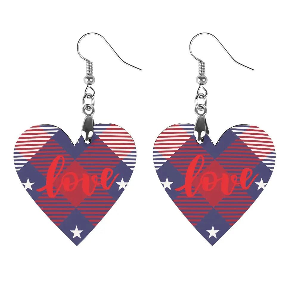 Tartan Wooden Heart Love Earring - Piryoung Shop