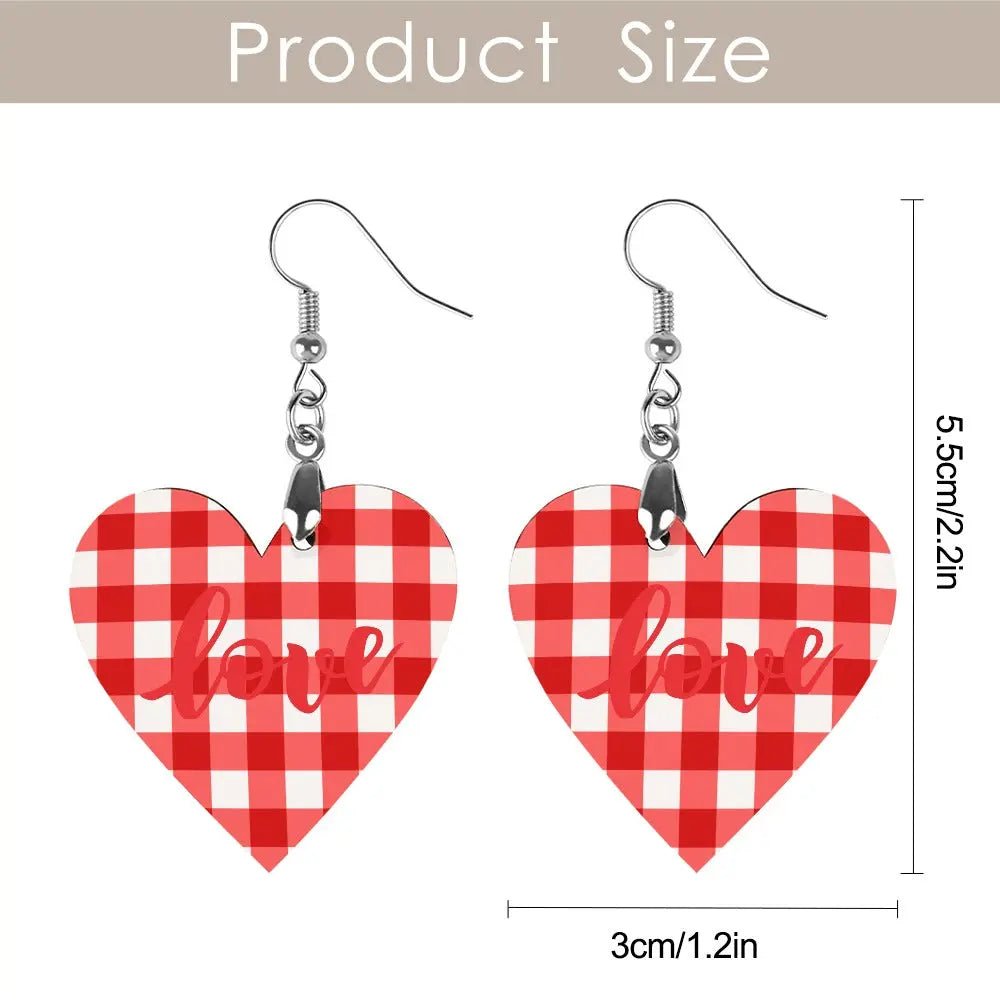 Tartan Wooden Heart Love Earring - Piryoung Shop
