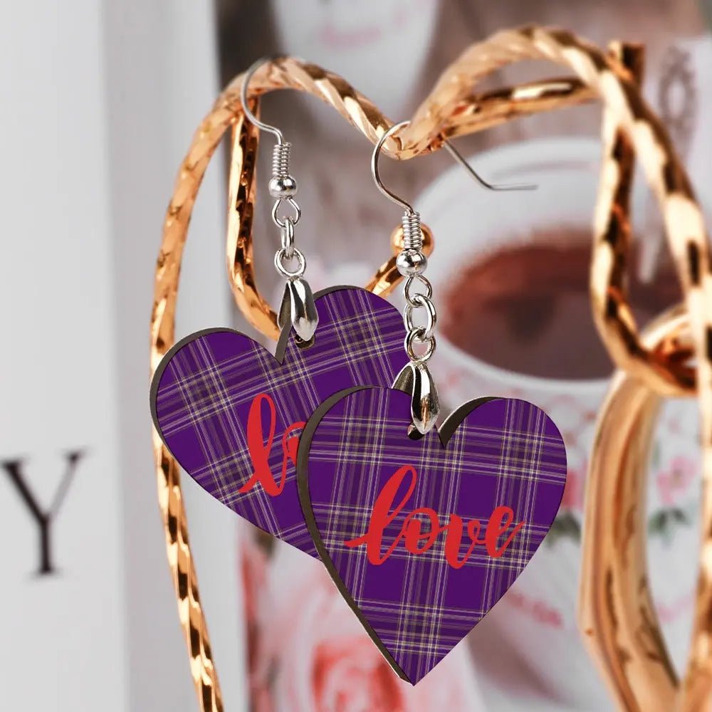 Tartan Wooden Heart Love Earring - Piryoung Shop