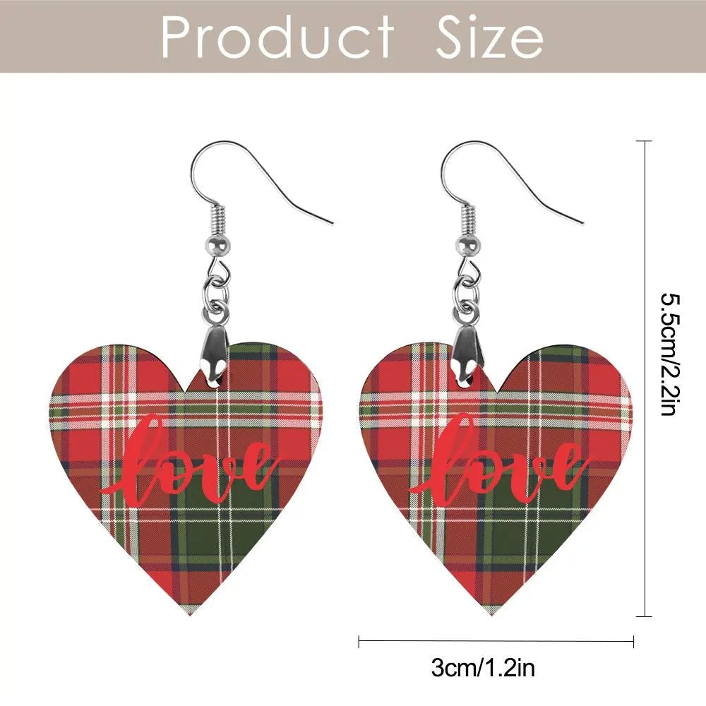 Tartan Wooden Heart Love Earring - Piryoung Shop