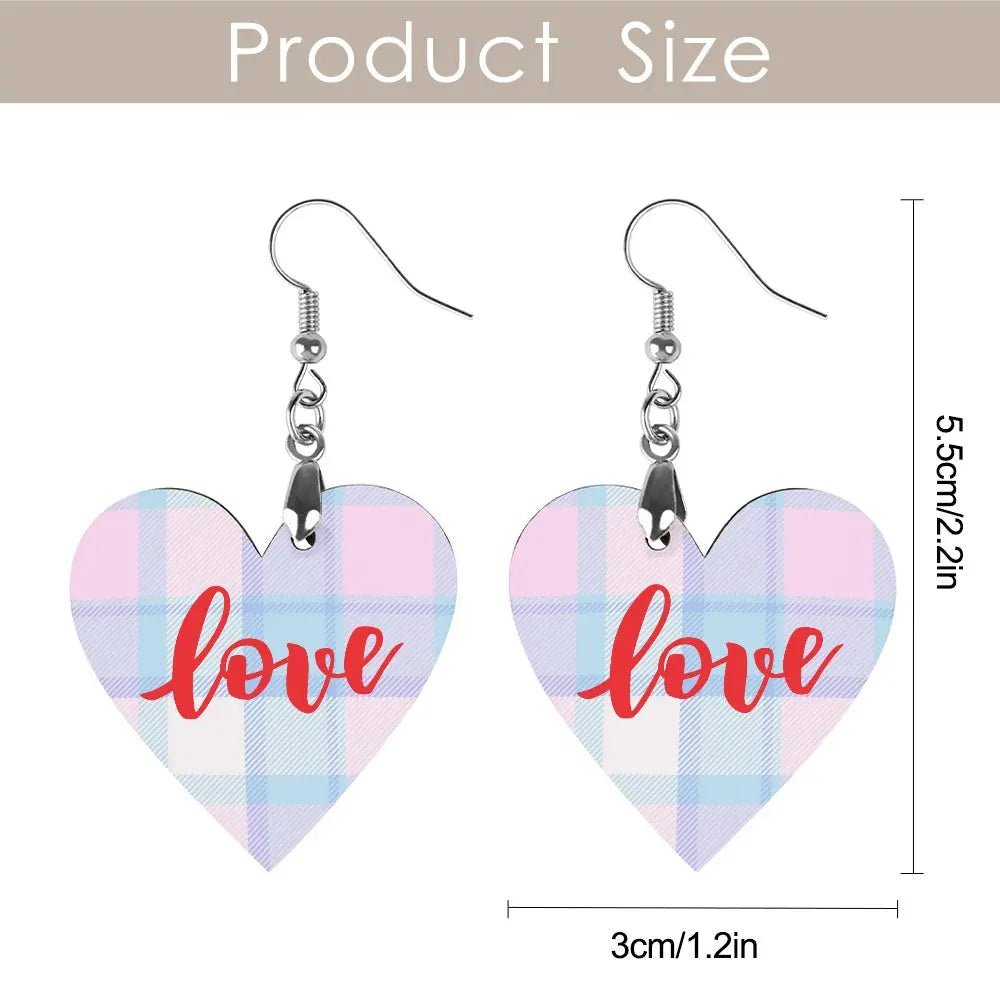 Tartan Wooden Heart Love Earring - Piryoung Shop