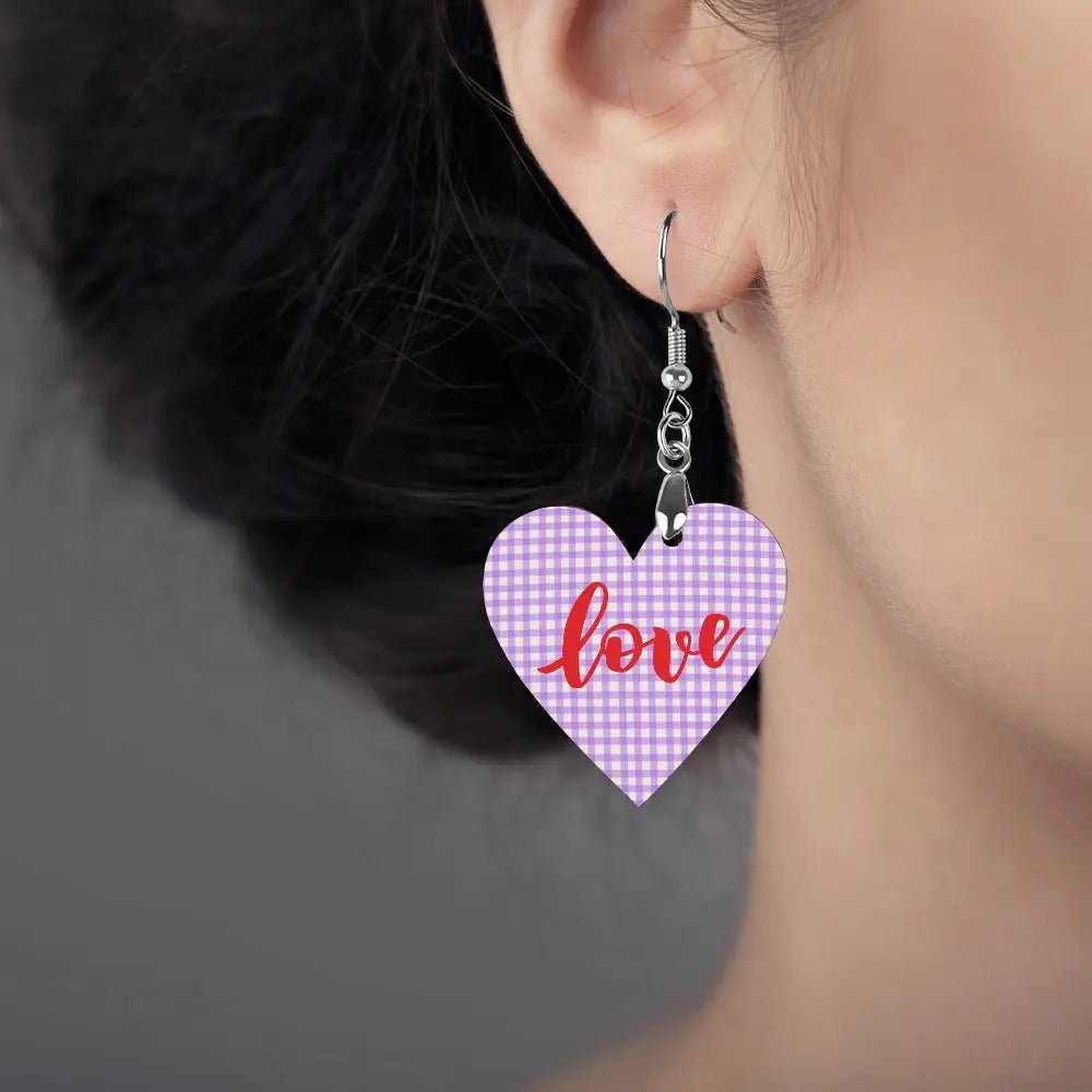 Tartan Wooden Heart Love Earring - Piryoung Shop