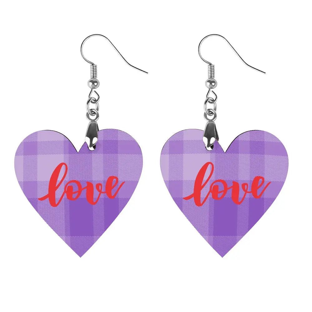 Tartan Wooden Heart Love Earring - Piryoung Shop