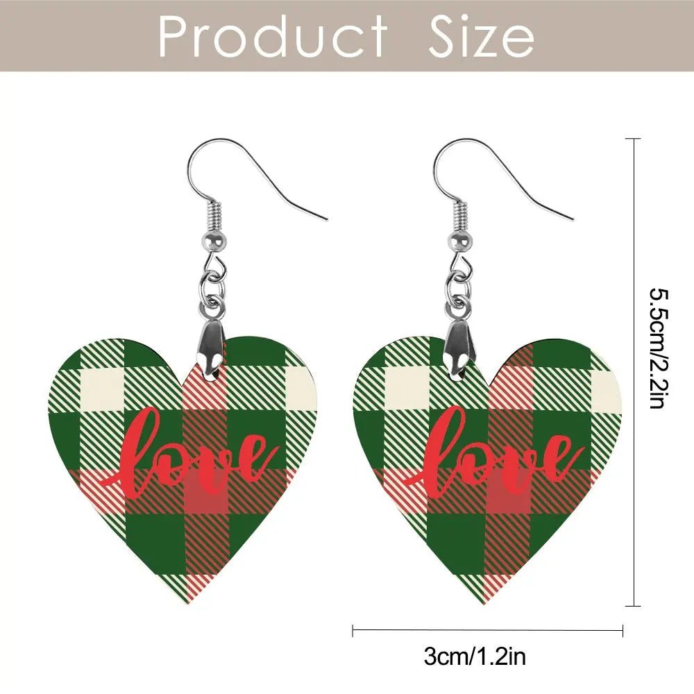 Tartan Wooden Heart Love Earring - Piryoung Shop