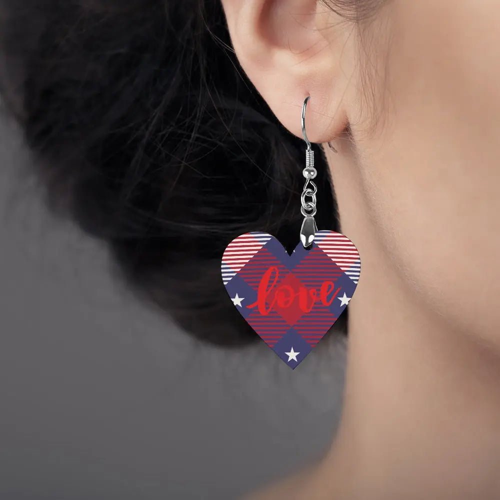Tartan Wooden Heart Love Earring - Piryoung Shop