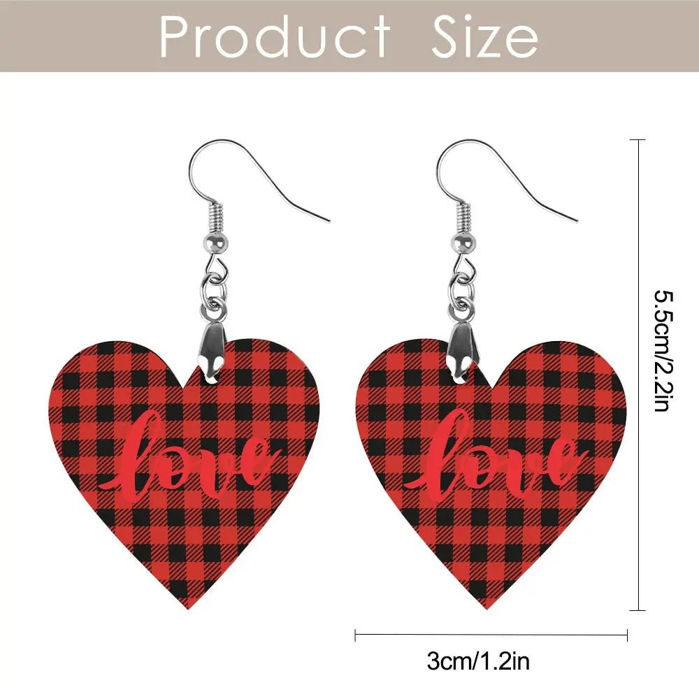 Tartan Wooden Heart Love Earring - Piryoung Shop
