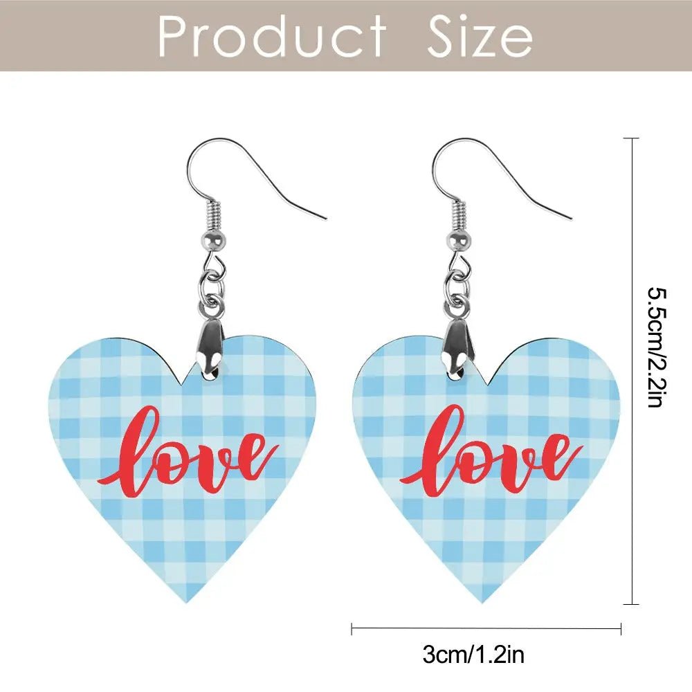 Tartan Wooden Heart Love Earring - Piryoung Shop