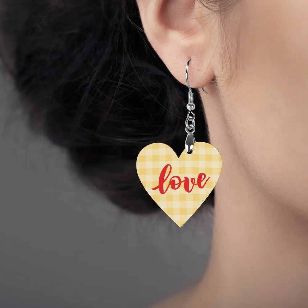 Tartan Wooden Heart Love Earring - Piryoung Shop