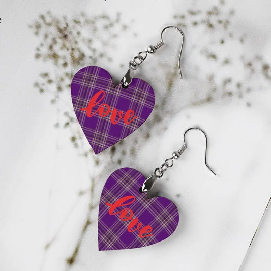 Tartan Wooden Heart Love Earring - Piryoung Shop