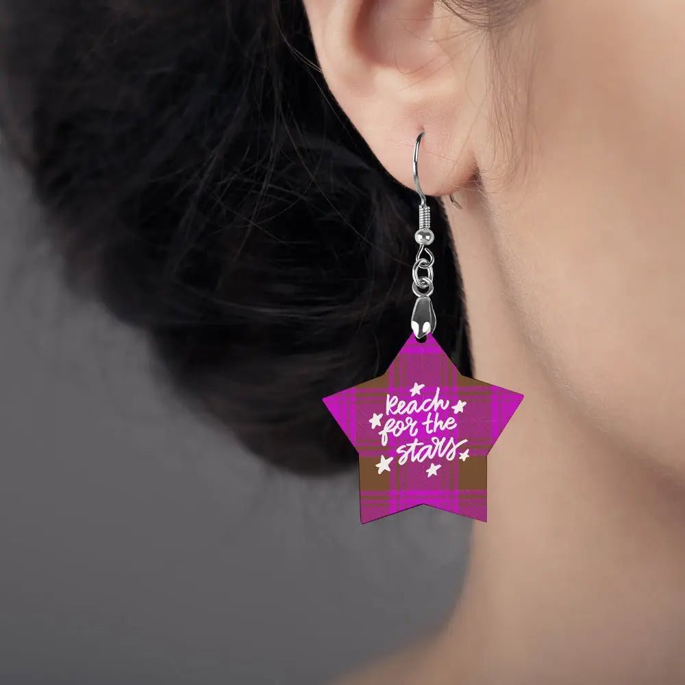 Tartan Wooden Star Earring - Piryoung Shop