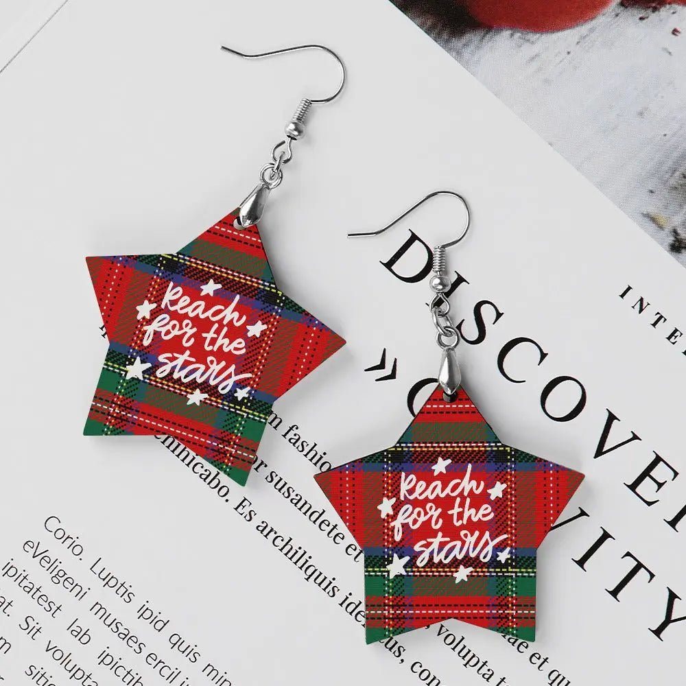 Tartan Wooden Star Earring - Piryoung Shop