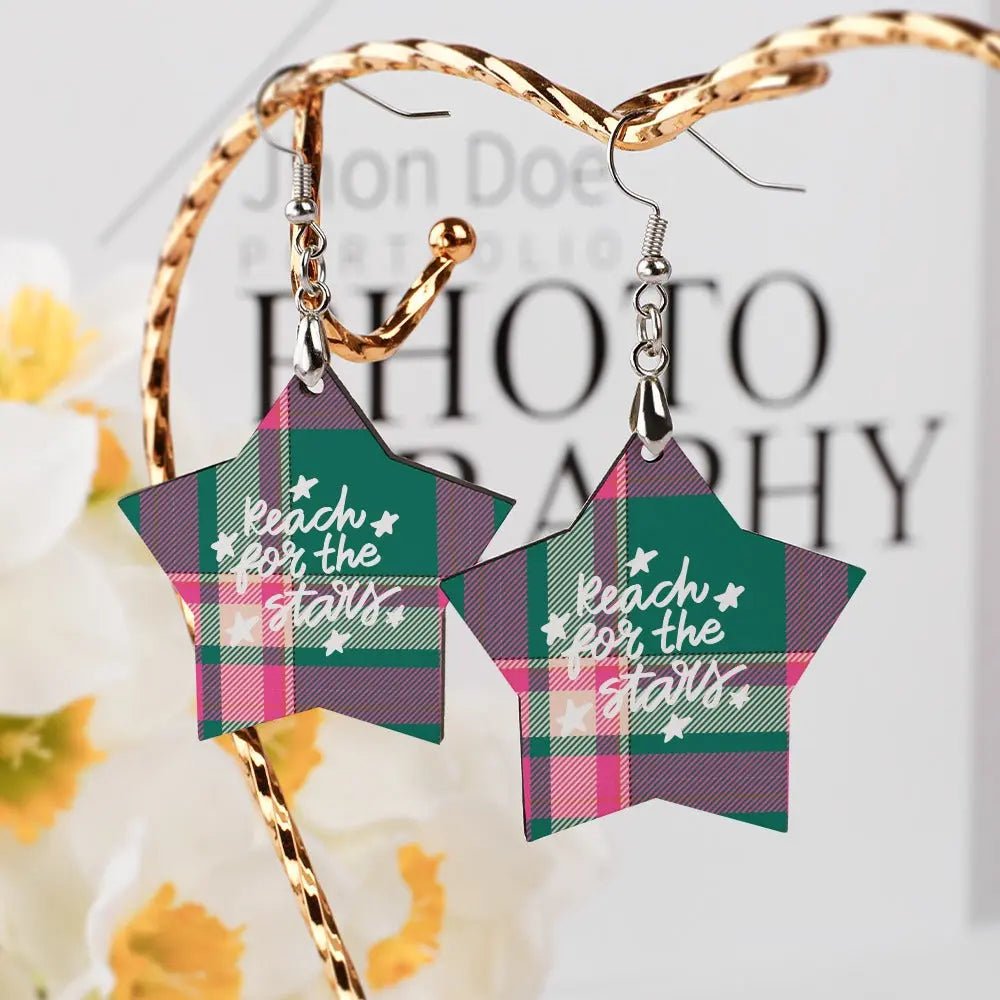 Tartan Wooden Star Earring - Piryoung Shop