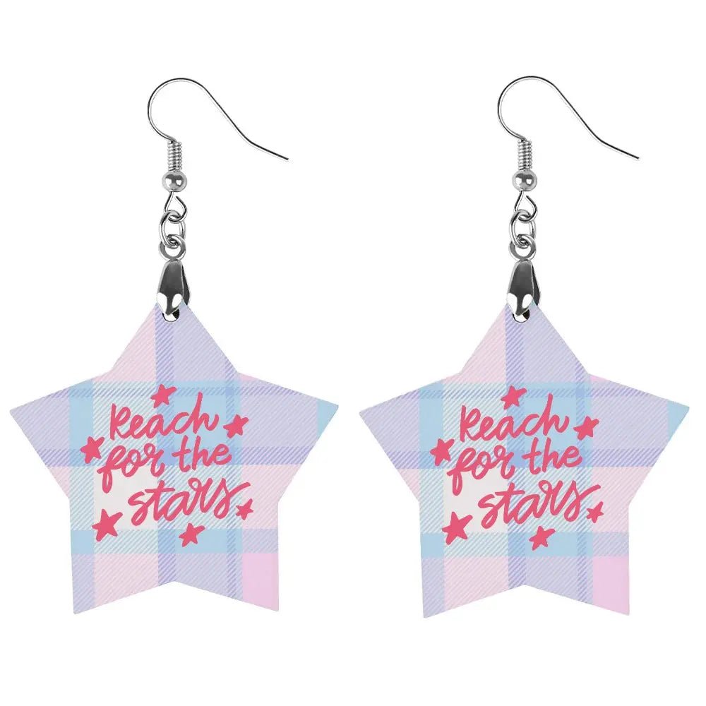 Tartan Wooden Star Earring - Piryoung Shop