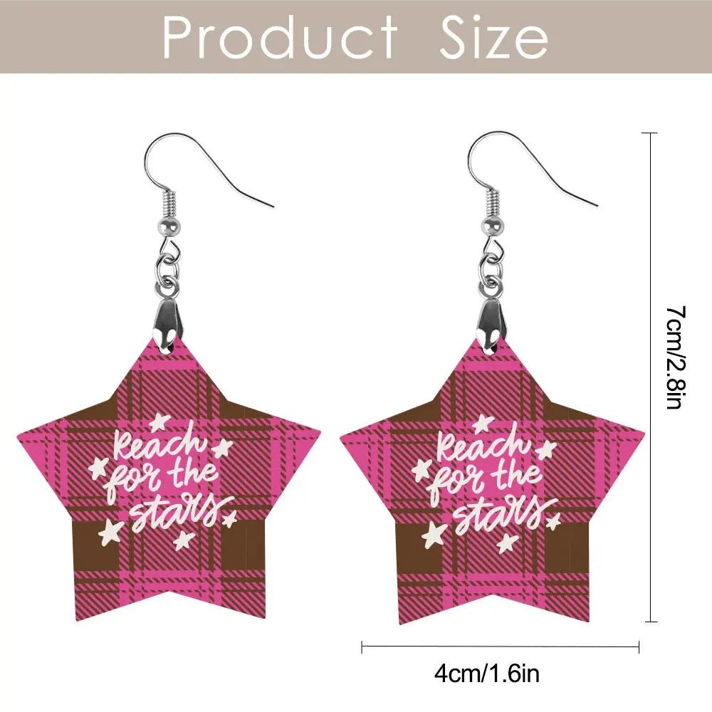 Tartan Wooden Star Earring - Piryoung Shop