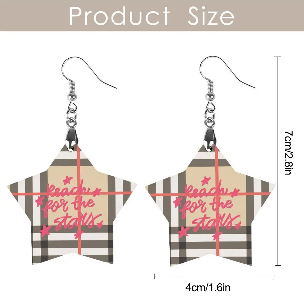 Tartan Wooden Star Earring - Piryoung Shop