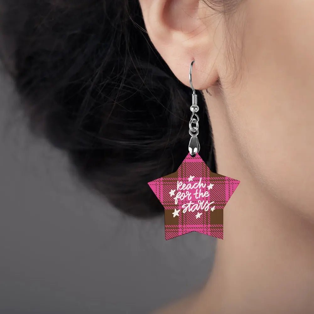 Tartan Wooden Star Earring - Piryoung Shop