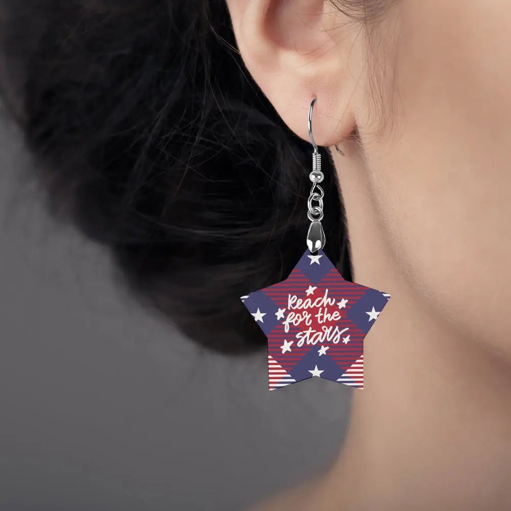 Tartan Wooden Star Earring - Piryoung Shop