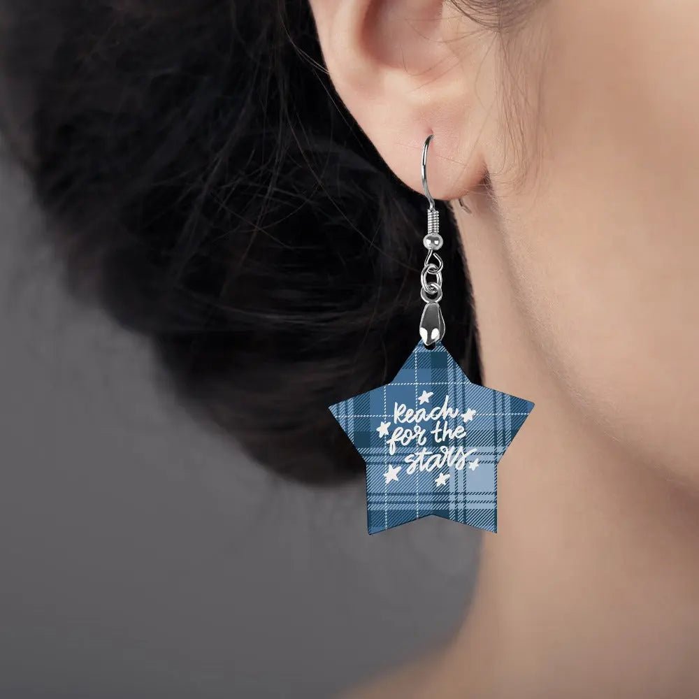 Tartan Wooden Star Earring - Piryoung Shop