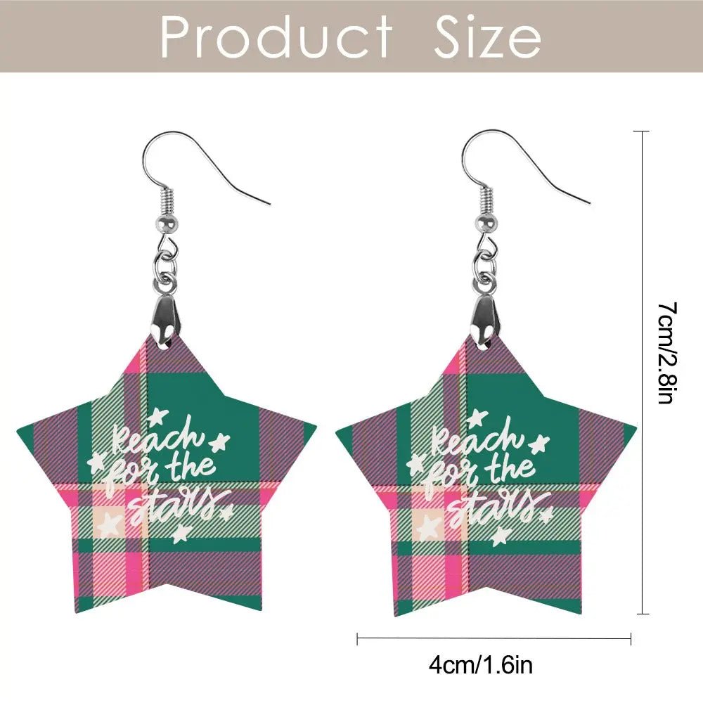 Tartan Wooden Star Earring - Piryoung Shop