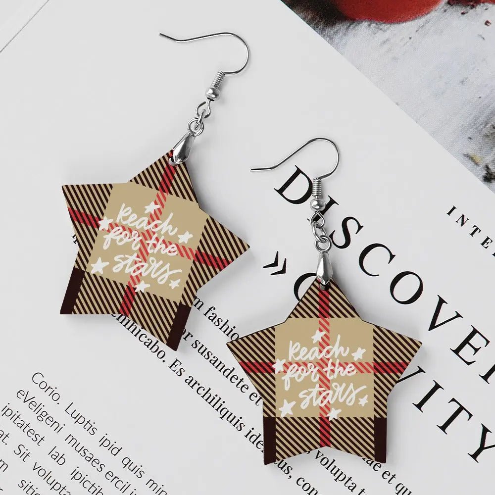 Tartan Wooden Star Earring - Piryoung Shop