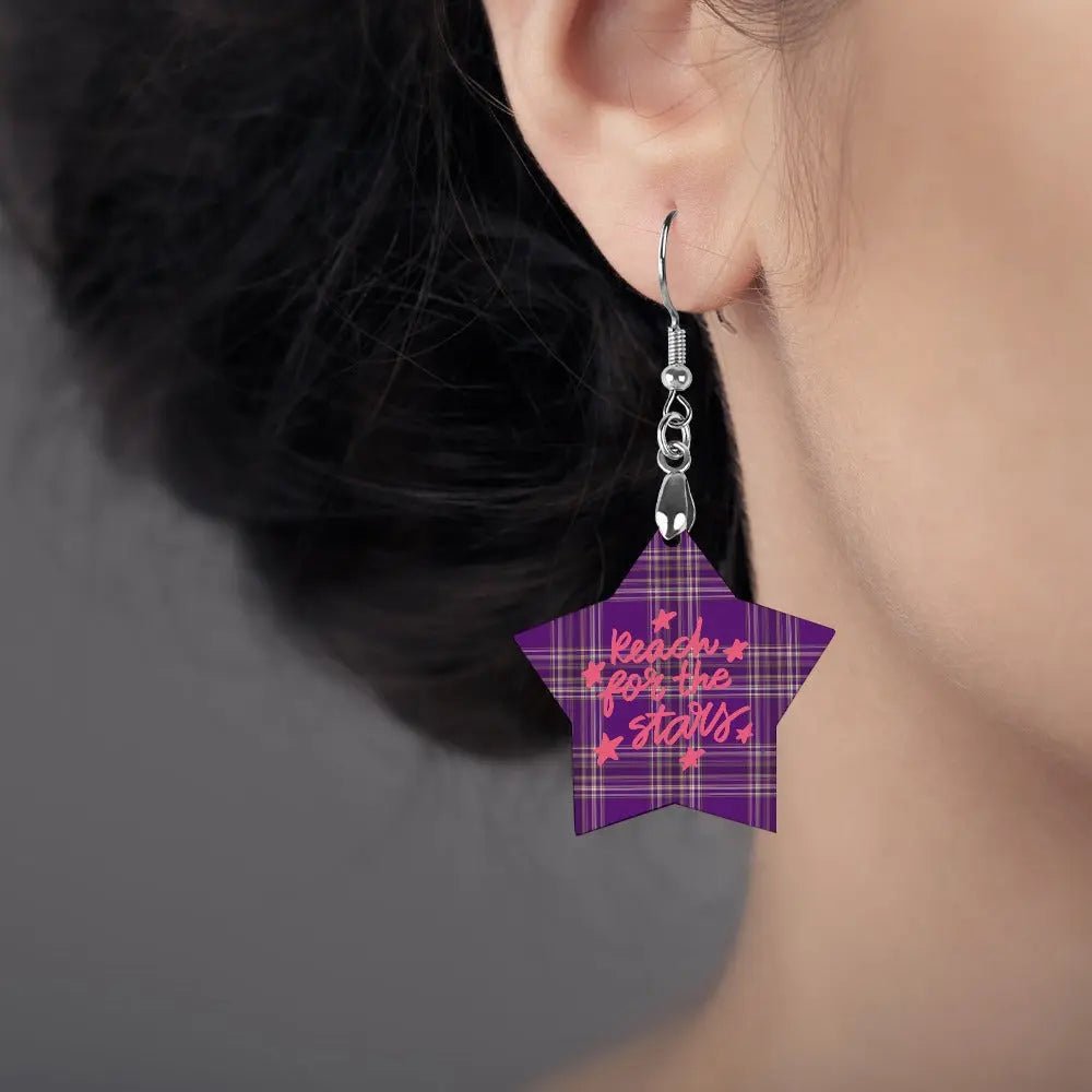 Tartan Wooden Star Earring - Piryoung Shop