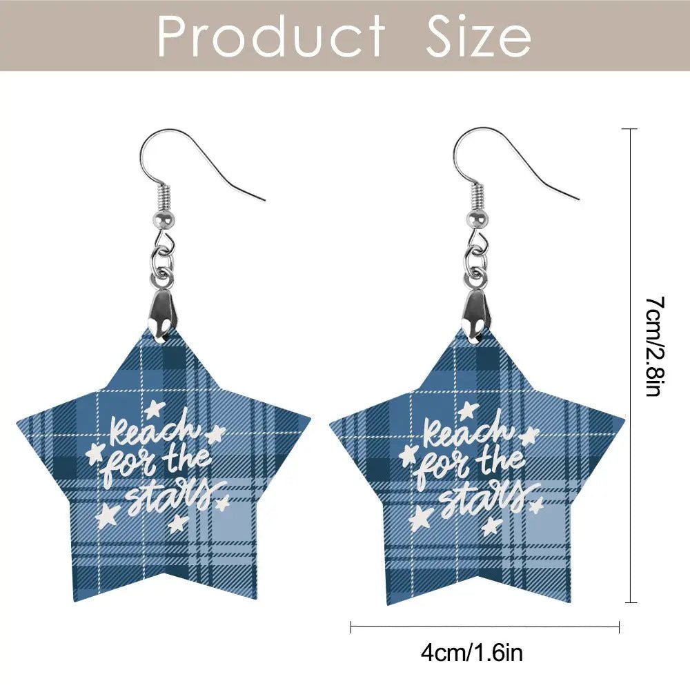 Tartan Wooden Star Earring - Piryoung Shop
