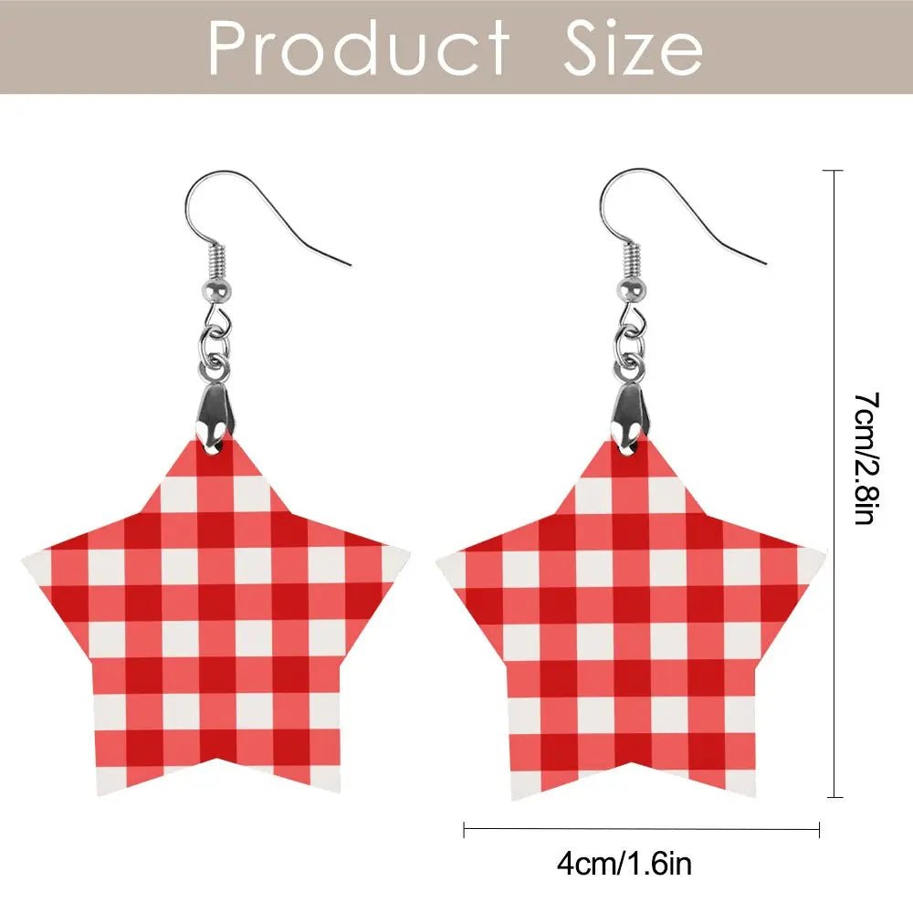 Tartan Wooden Star Earring - Piryoung Shop