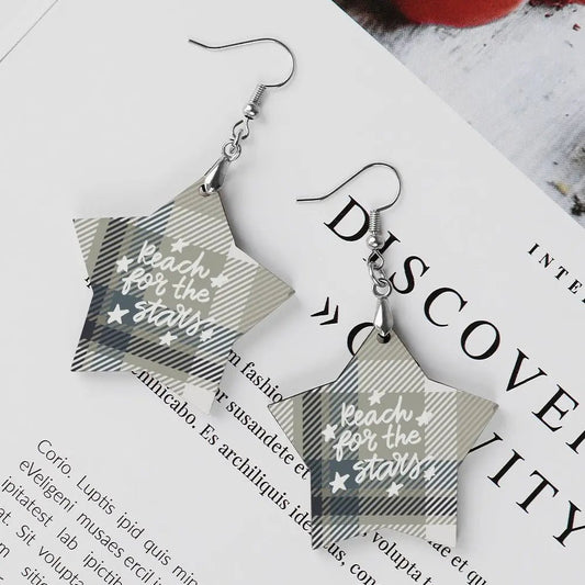Tartan Wooden Star Earring - Piryoung Shop