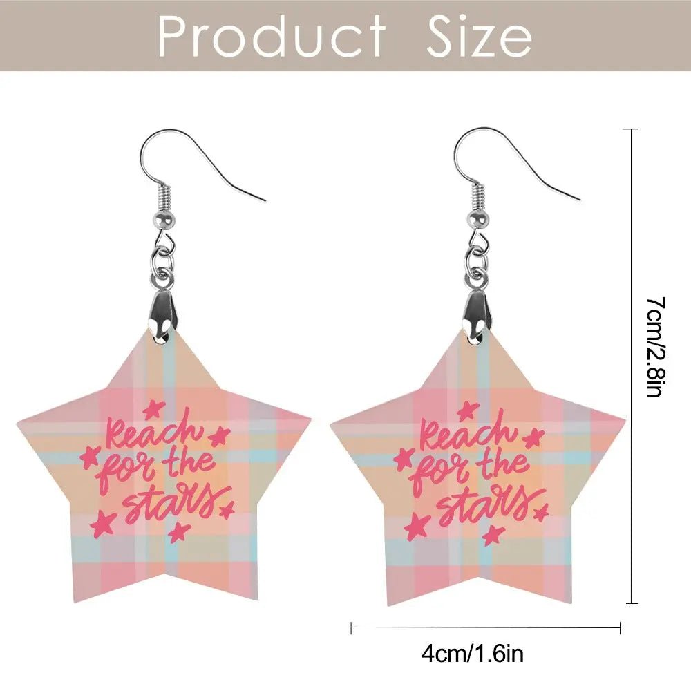Tartan Wooden Star Earring - Piryoung Shop