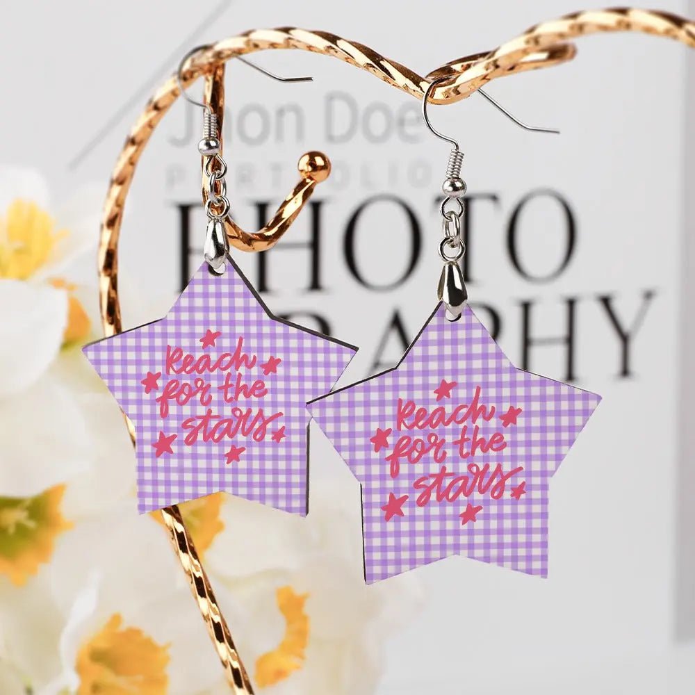 Tartan Wooden Star Earring - Piryoung Shop