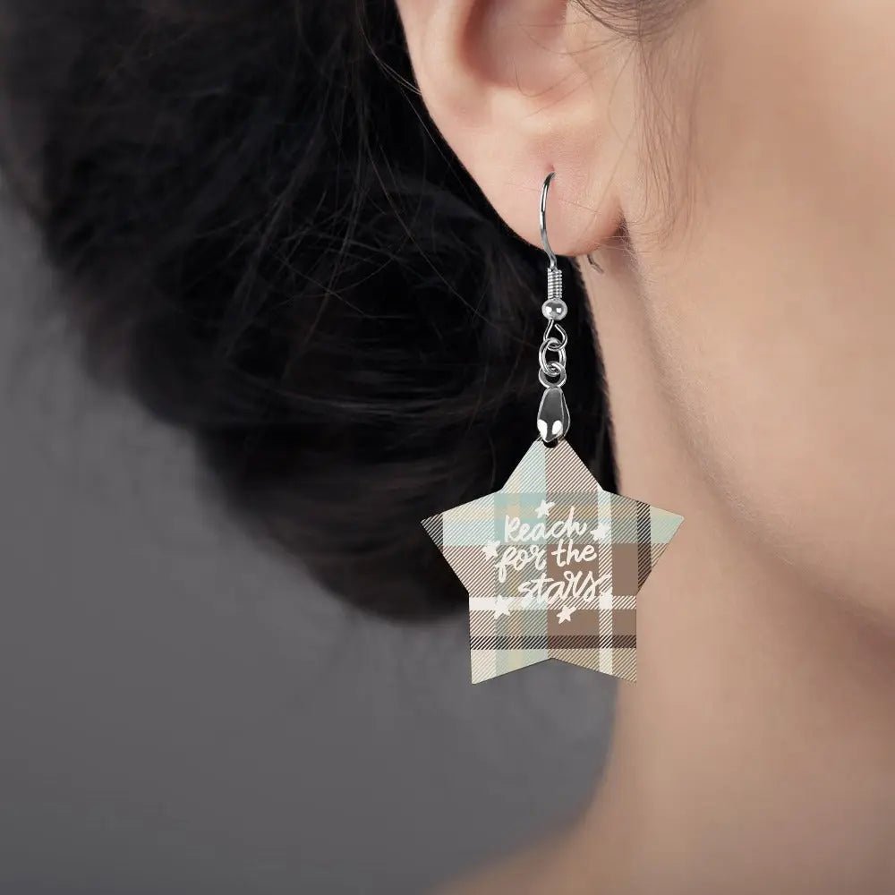 Tartan Wooden Star Earring - Piryoung Shop