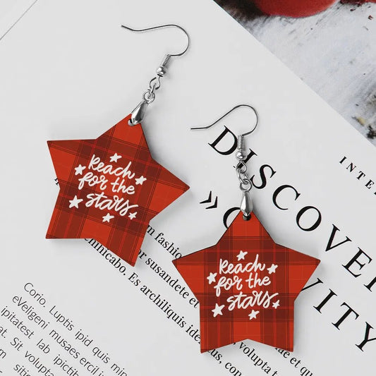 Tartan Wooden Star Earring - Piryoung Shop