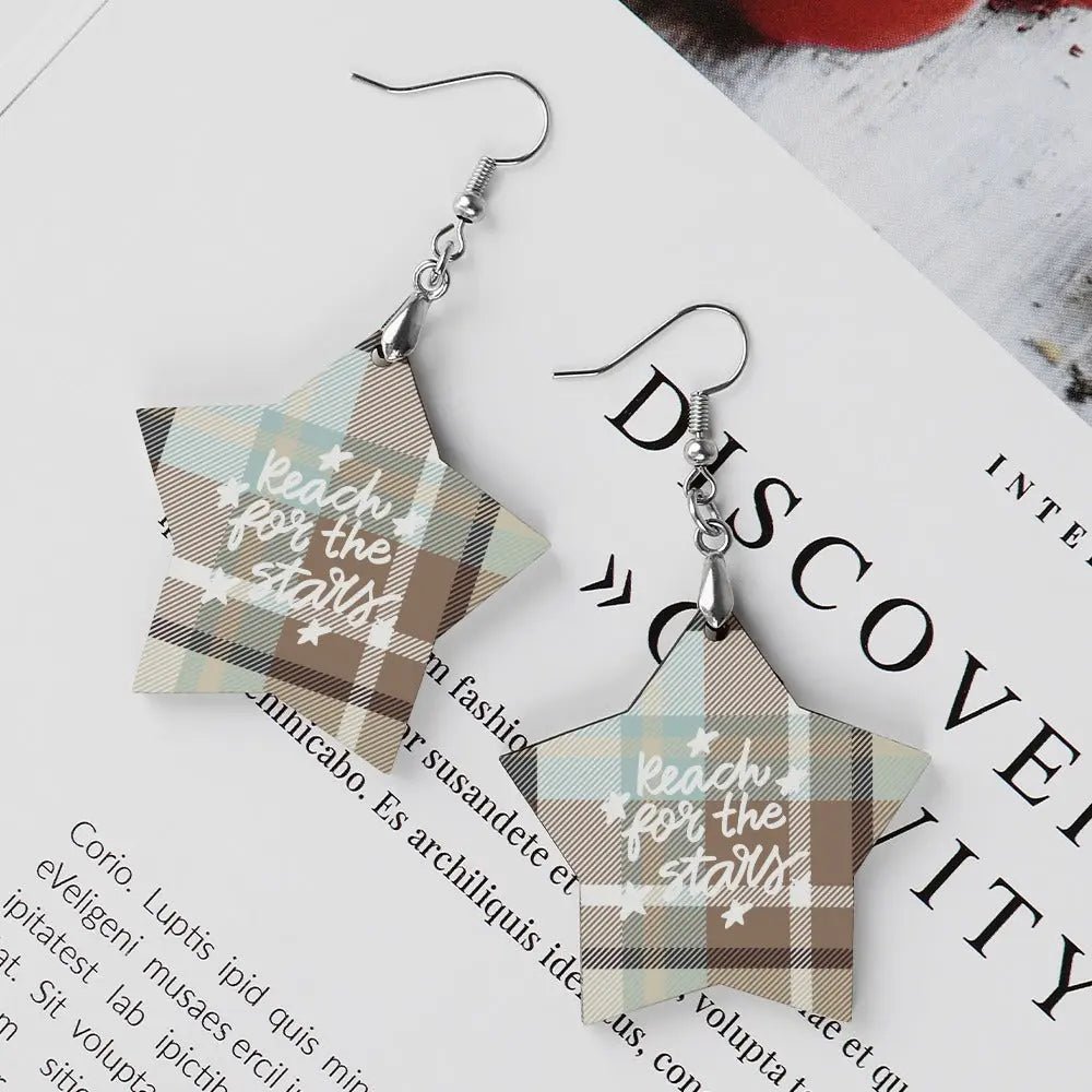 Tartan Wooden Star Earring - Piryoung Shop