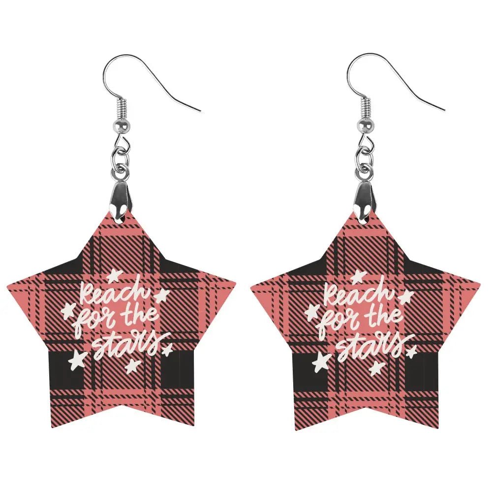 Tartan Wooden Star Earring - Piryoung Shop