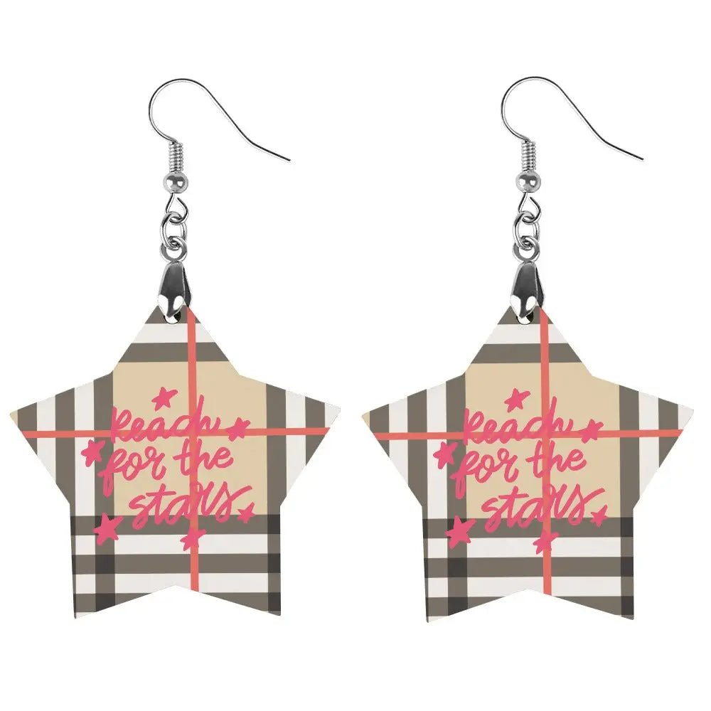 Tartan Wooden Star Earring - Piryoung Shop